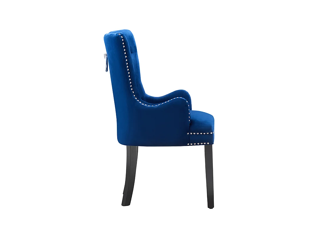 Windsor - Lot de 6 Chaises Capitonnée en Velours - Avec Accoudoirs - Pieds en Bois - Bleu