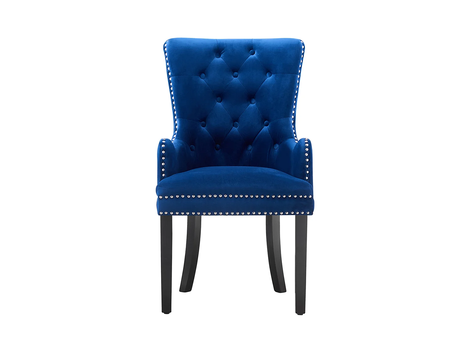 Windsor - Lot de 2 Chaises Capitonnée en Velours - Avec Accoudoirs - Pieds en Bois - Bleu