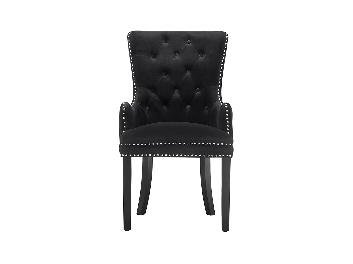 Windsor - Lot de 4 Chaises Capitonnée en Velours - Avec Accoudoirs - Pieds en Bois - Noir