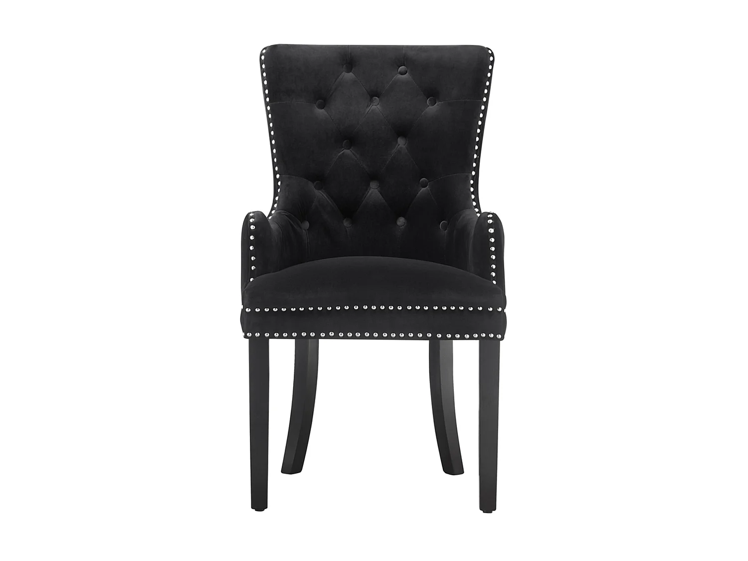 Windsor - Lot de 4 Chaises Capitonnée en Velours - Avec Accoudoirs - Pieds en Bois - Noir