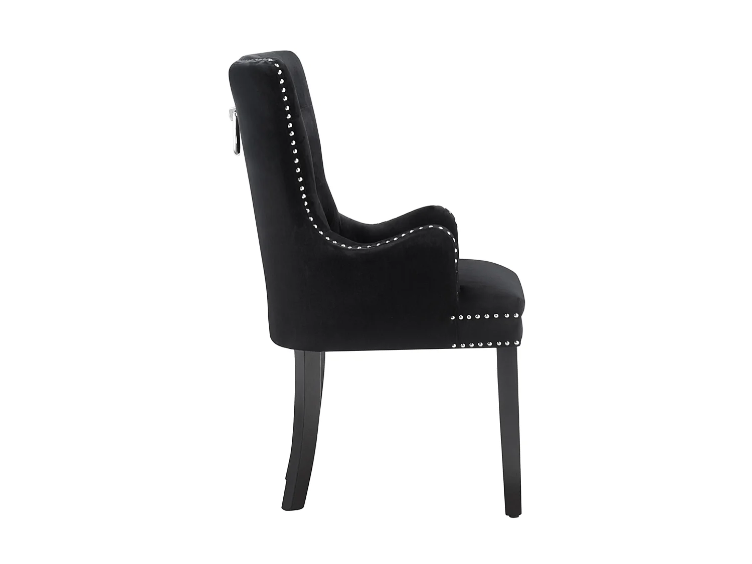 Windsor - Lot de 4 Chaises Capitonnée en Velours - Avec Accoudoirs - Pieds en Bois - Noir