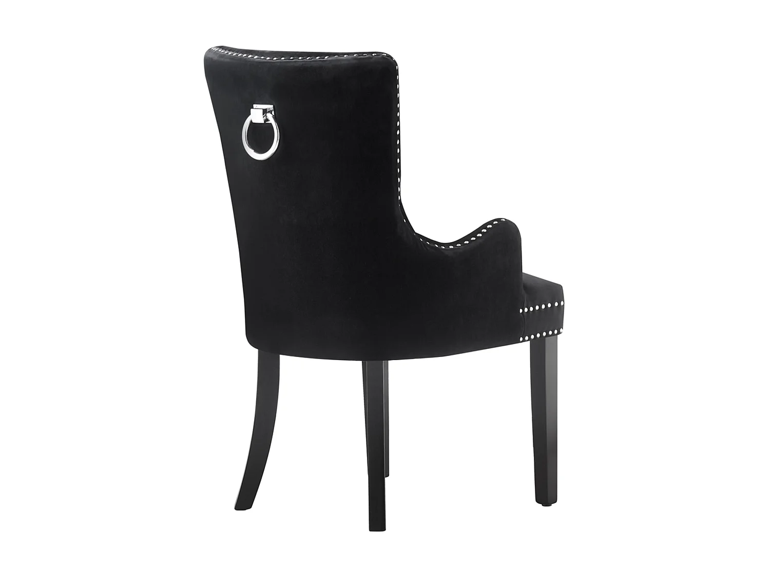 Windsor - Lot de 4 Chaises Capitonnée en Velours - Avec Accoudoirs - Pieds en Bois - Noir