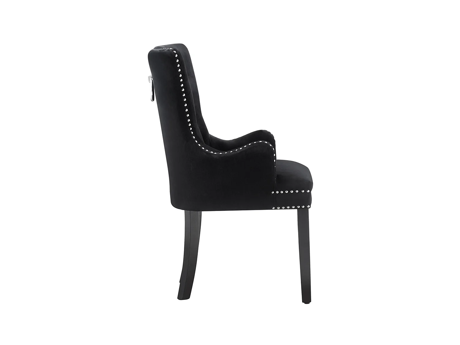 Windsor - Lot de 2 Chaises Capitonnée en Velours - Avec Accoudoirs - Pieds en Bois - Noir