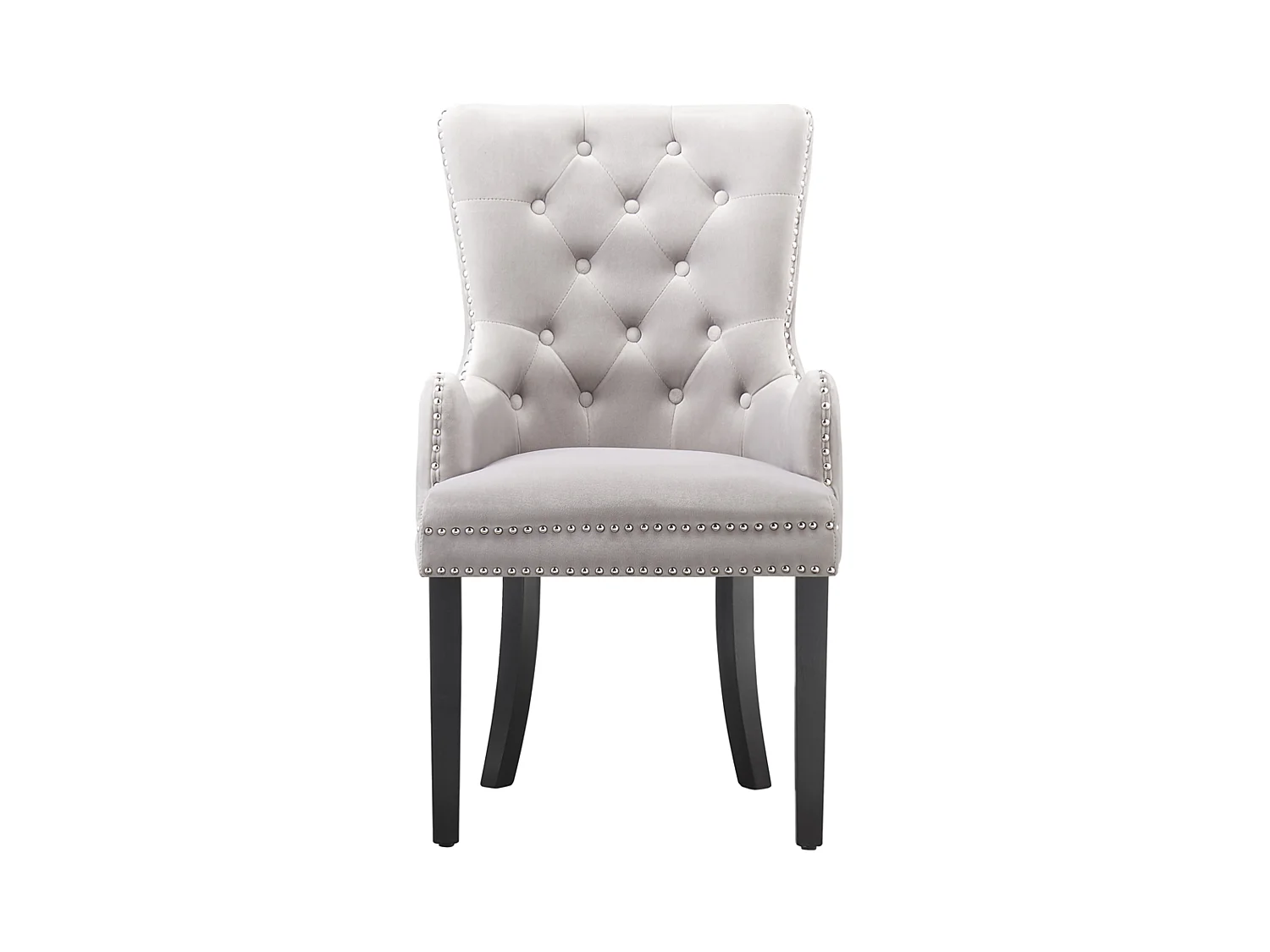 Windsor - Lot de 4 Chaises Capitonnée en Velours - Avec Accoudoirs - Pieds en Bois - Gris Clair