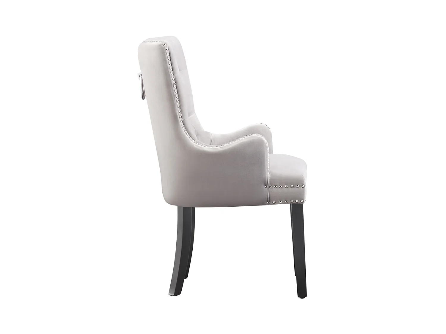 Windsor - Lot de 4 Chaises Capitonnée en Velours - Avec Accoudoirs - Pieds en Bois - Gris Clair