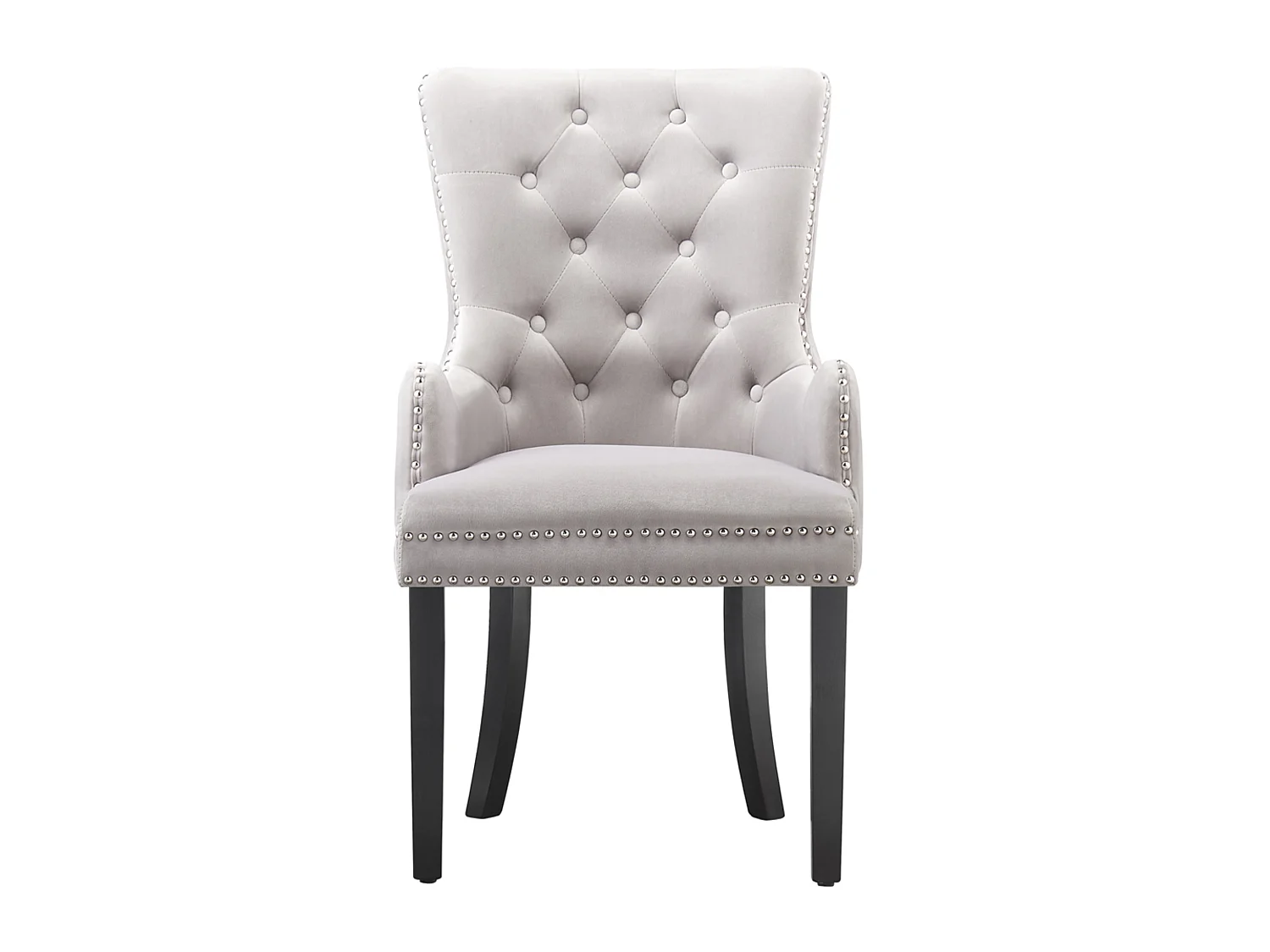 Windsor - Lot de 4 Chaises Capitonnée en Velours - Avec Accoudoirs - Pieds en Bois - Gris Clair