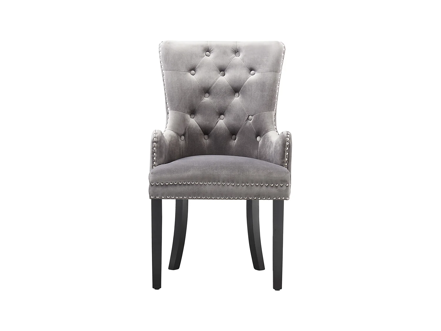 Windsor - Lot de 2 Chaises Capitonnée en Velours - Avec Accoudoirs - Pieds en Bois - Gris Foncé