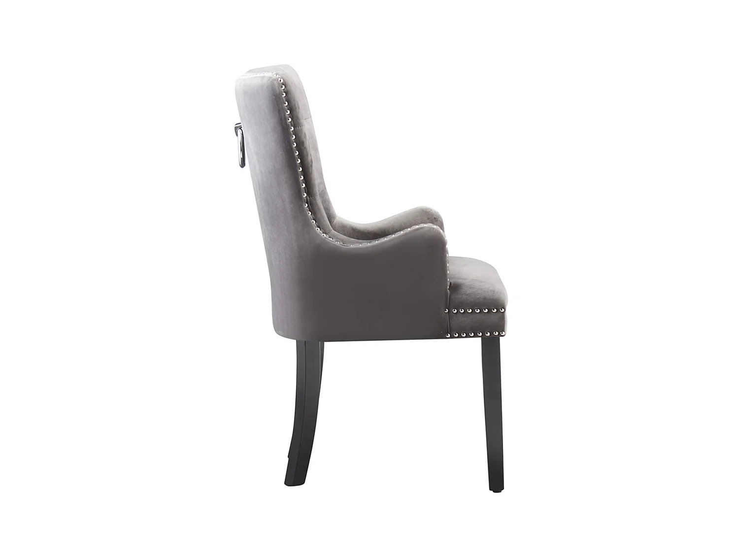 Windsor - Lot de 2 Chaises Capitonnée en Velours - Avec Accoudoirs - Pieds en Bois - Gris Foncé