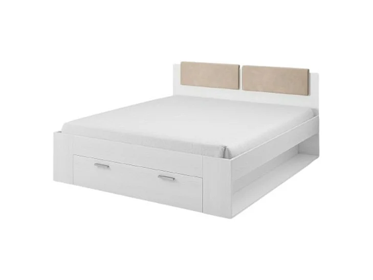 Erwachsenenbett 180x200 mit eingebauten Schubladen - Kollektion FLOYD. Farbe: Weiß, Holzeffekt.