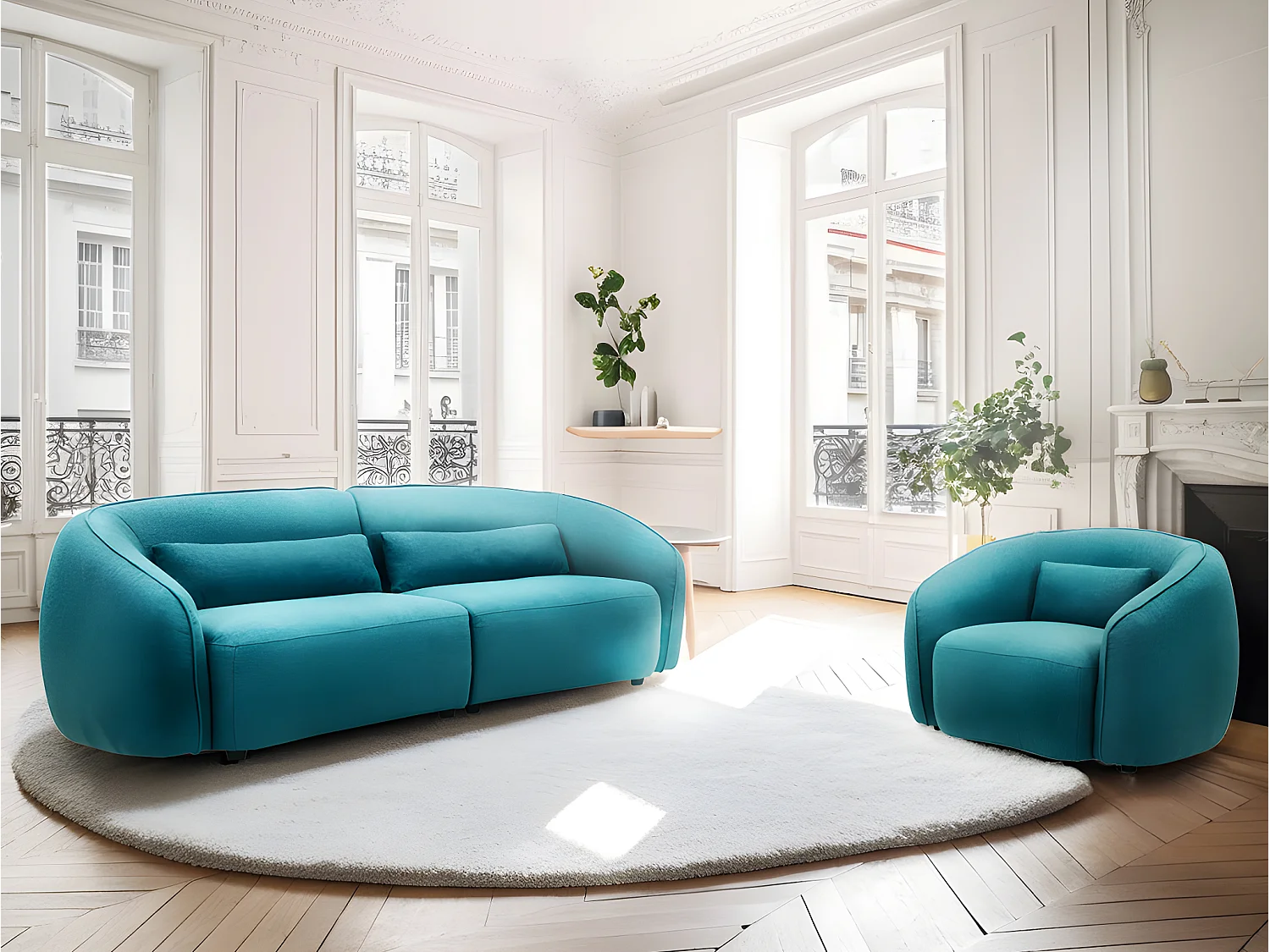 Fauteuil en tissu bleu turquoise STEFIAN