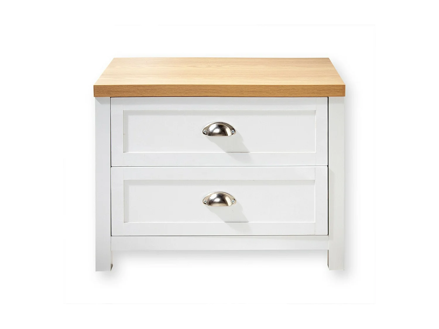 Chevet 2 Tiroirs Blanc et Décor Chêne - L60 x H48 cm