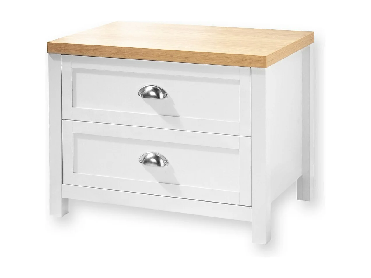 Chevet 2 Tiroirs Blanc et Décor Chêne - L60 x H48 cm