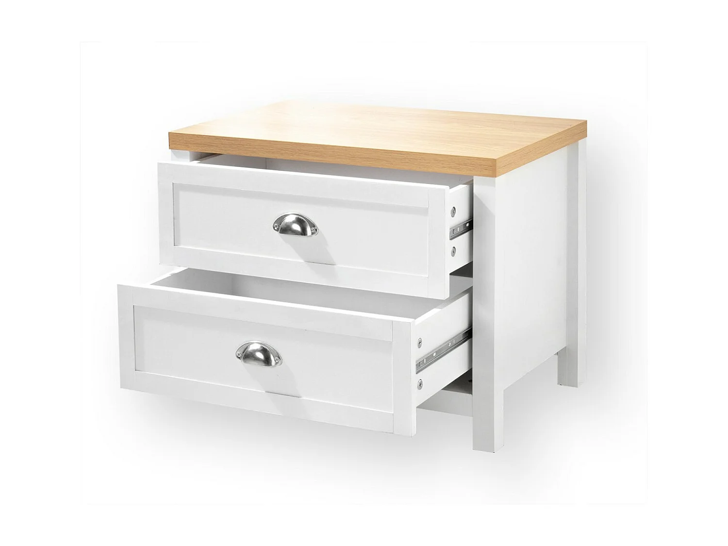 Chevet 2 Tiroirs Blanc et Décor Chêne - L60 x H48 cm