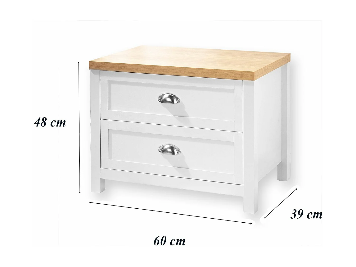 Chevet 2 Tiroirs Blanc et Décor Chêne - L60 x H48 cm