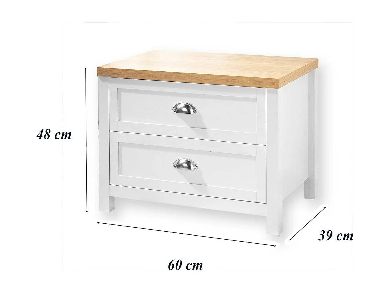 Chevet 2 Tiroirs Blanc et Décor Chêne - L60 x H48 cm