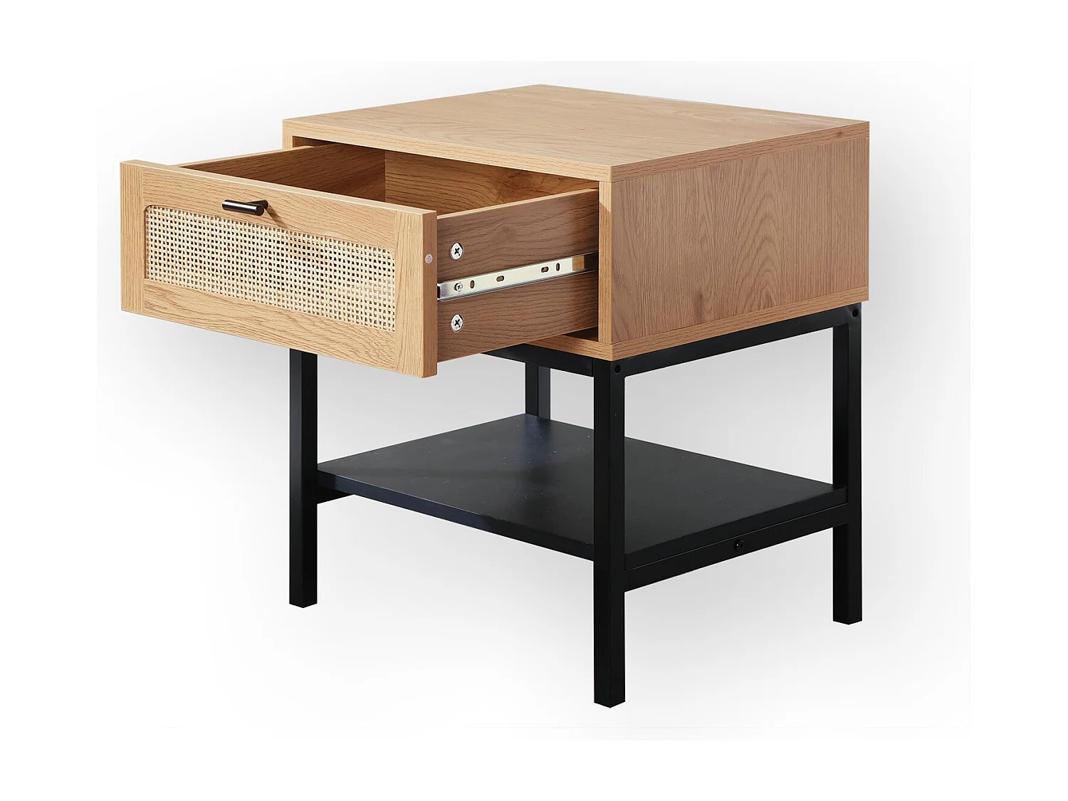 Nachtkastje met 1 Lade en Rieten Voorkant en Plank - L45 x H50 cm - JAYA