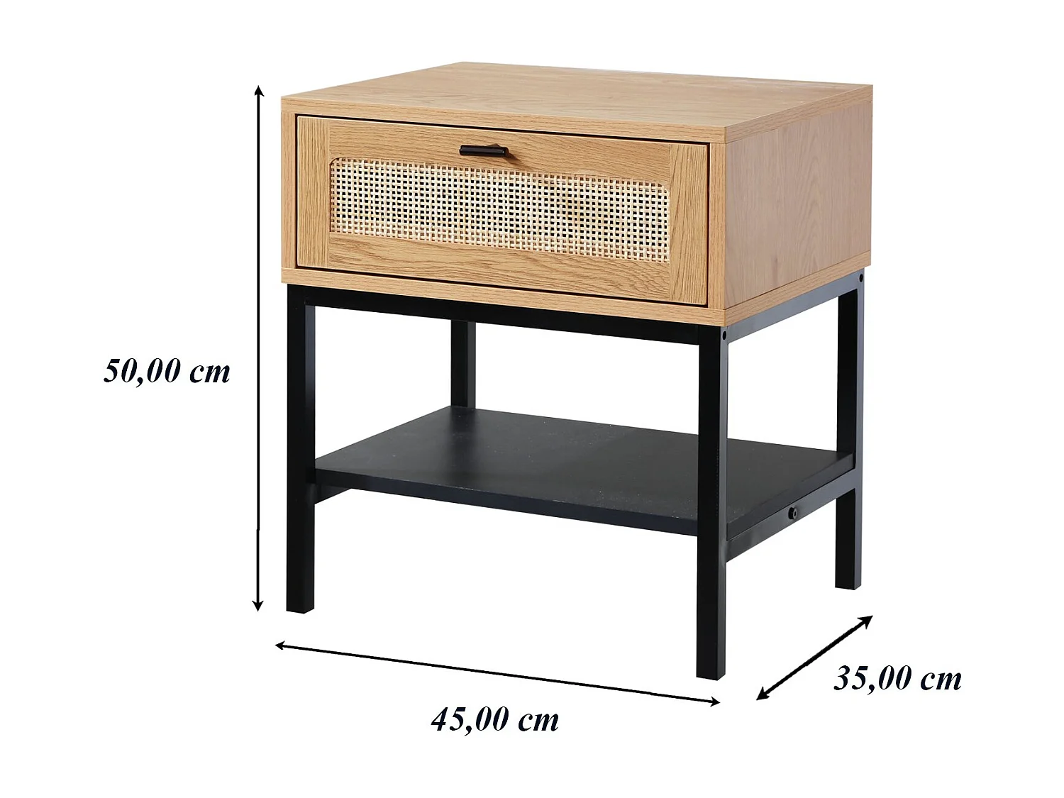 Nachtkastje met 1 Lade en Rieten Voorkant en Plank - L45 x H50 cm - JAYA
