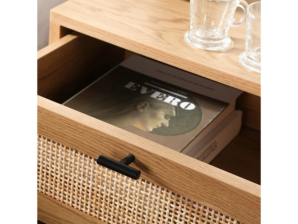 Table de Chevet 1 Tiroir Rotin avec Étagère H50 cm - JAYA