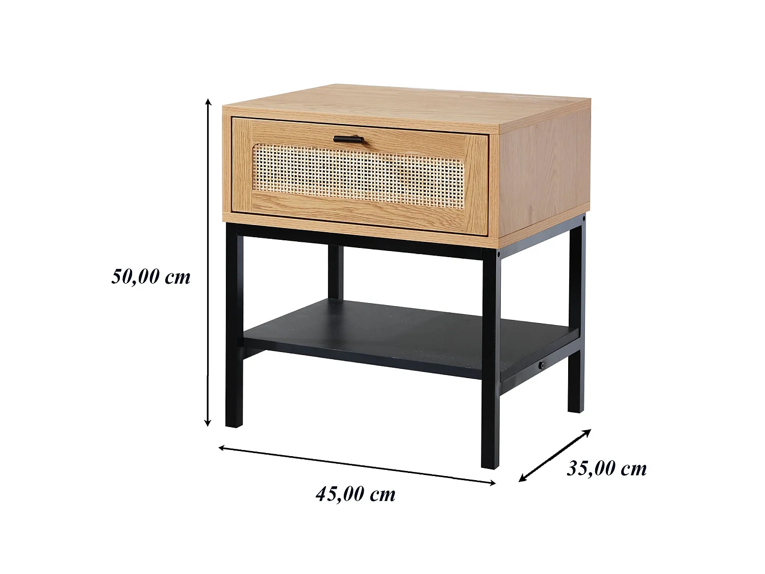 Table de Chevet 1 Tiroir Rotin avec Étagère H50 cm - JAYA