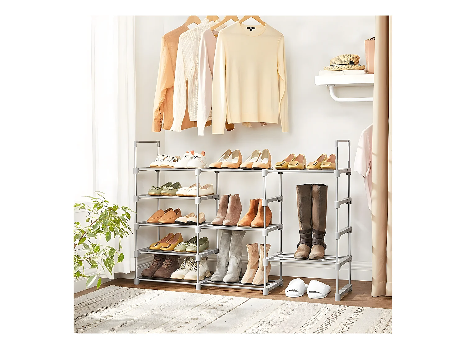 Etagère à chaussures en fer gris avec 10 niveaux modulables - L45 x H174 cm