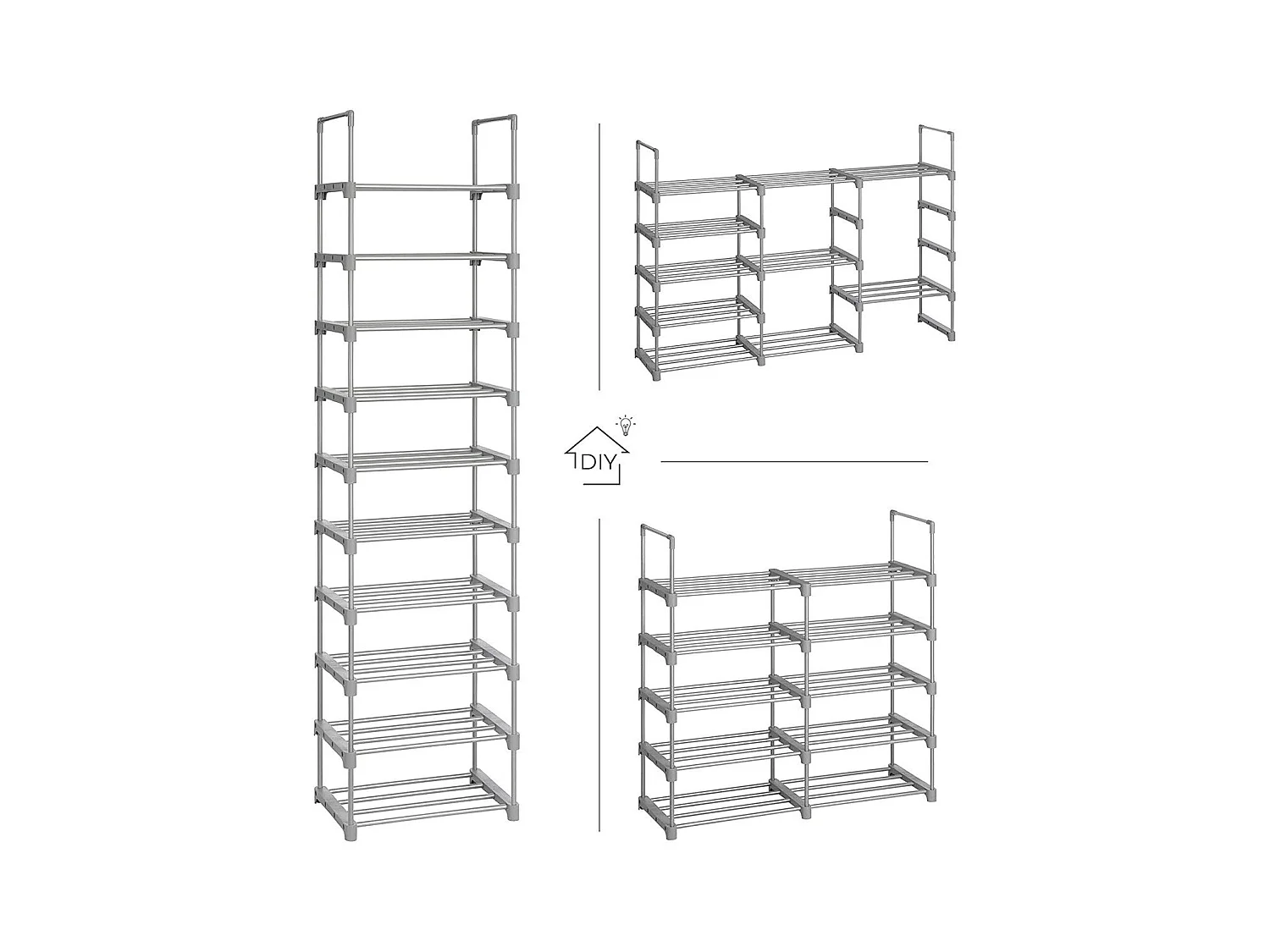 Etagère à chaussures en fer gris avec 10 niveaux modulables - L45 x H174 cm