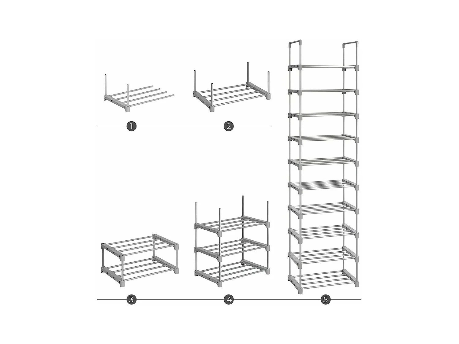 Etagère à chaussures en fer gris avec 10 niveaux modulables - L45 x H174 cm