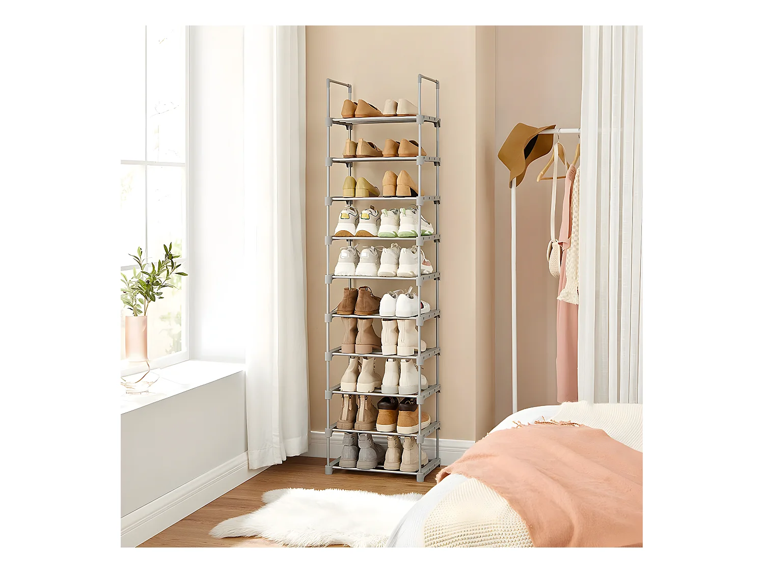 Etagère à chaussures en fer gris avec 10 niveaux modulables - L45 x H174 cm