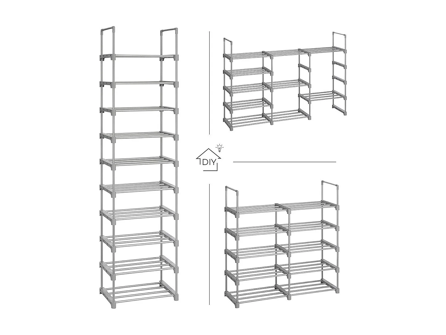 Etagère à chaussures en fer gris avec 10 niveaux modulables - L45 x H174 cm