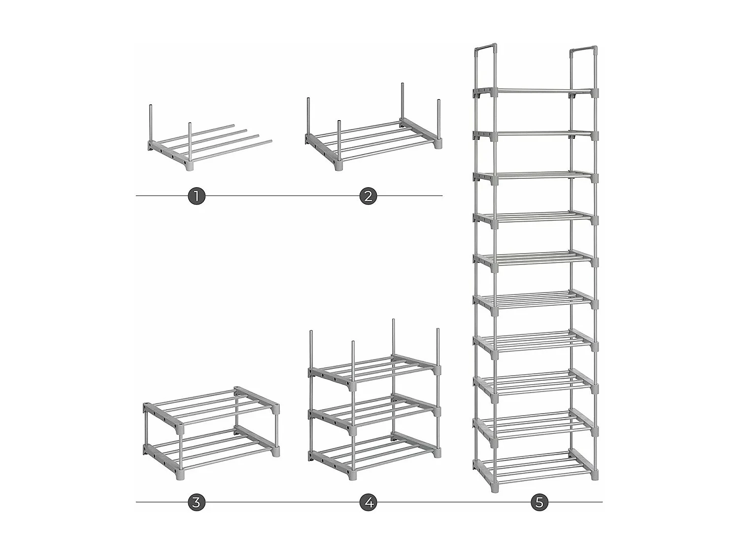 Etagère à chaussures en fer gris avec 10 niveaux modulables - L45 x H174 cm
