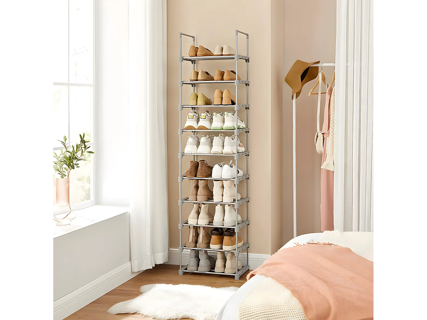 Etagère à chaussures en fer gris avec 10 niveaux modulables - L45 x H174 cm