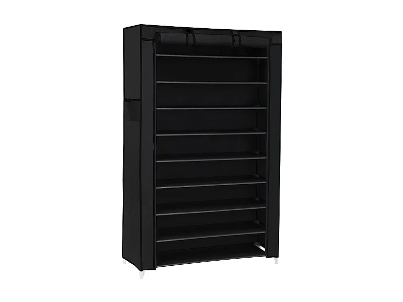 Armoire à chaussures noire à 10 niveaux avec housse de protection et fermeture éclair - L88 x H160 cm