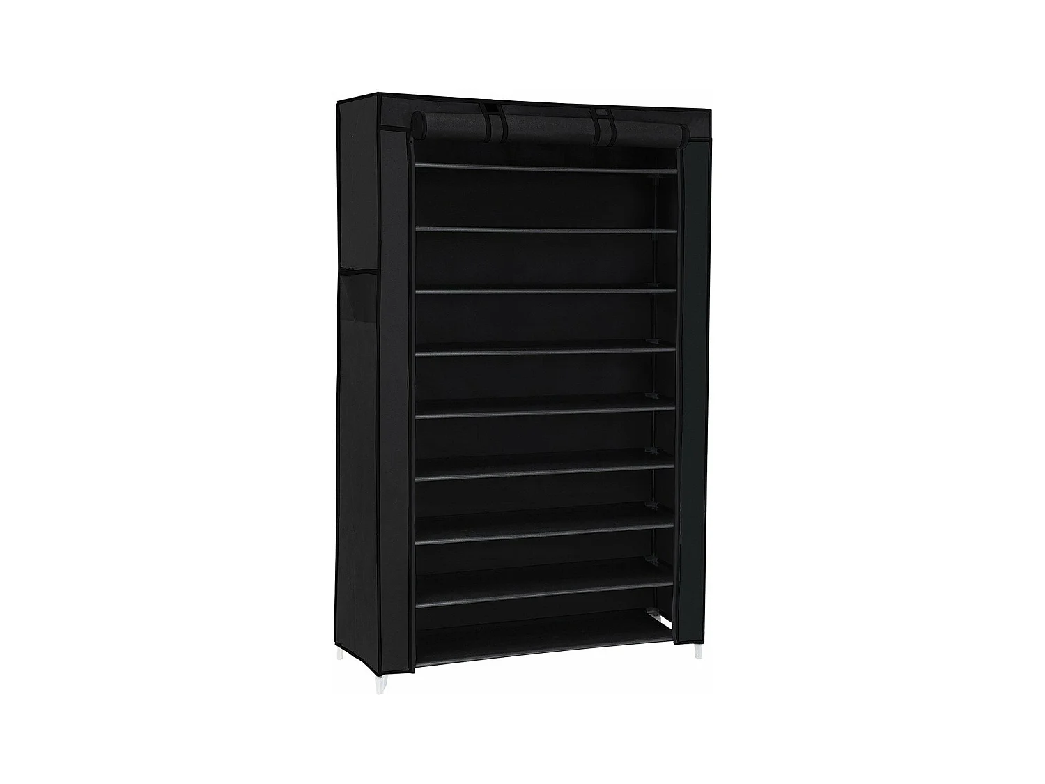 Armoire à chaussures noire à 10 niveaux avec housse de protection et fermeture éclair - L88 x H160 cm