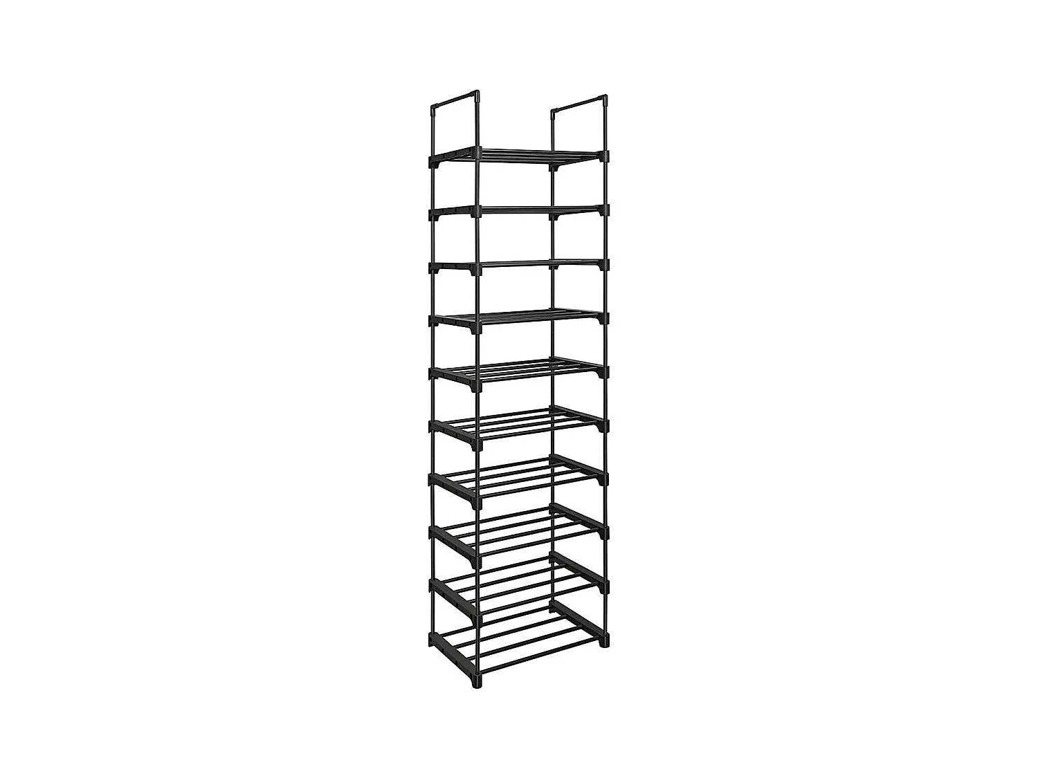 Etagère à Chaussures en Fer Noir avec 10 Niveaux Modulables - L45 x H174 cm