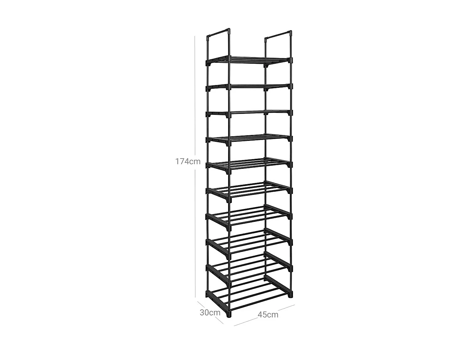 SONGMICS Skoställ, 10-facks metallställ för förvaring av skor, anpassningsbar design, metallram, platsbesparande ställ, för omklädningsrum, hall, 30 x 45 x 174 cm,
