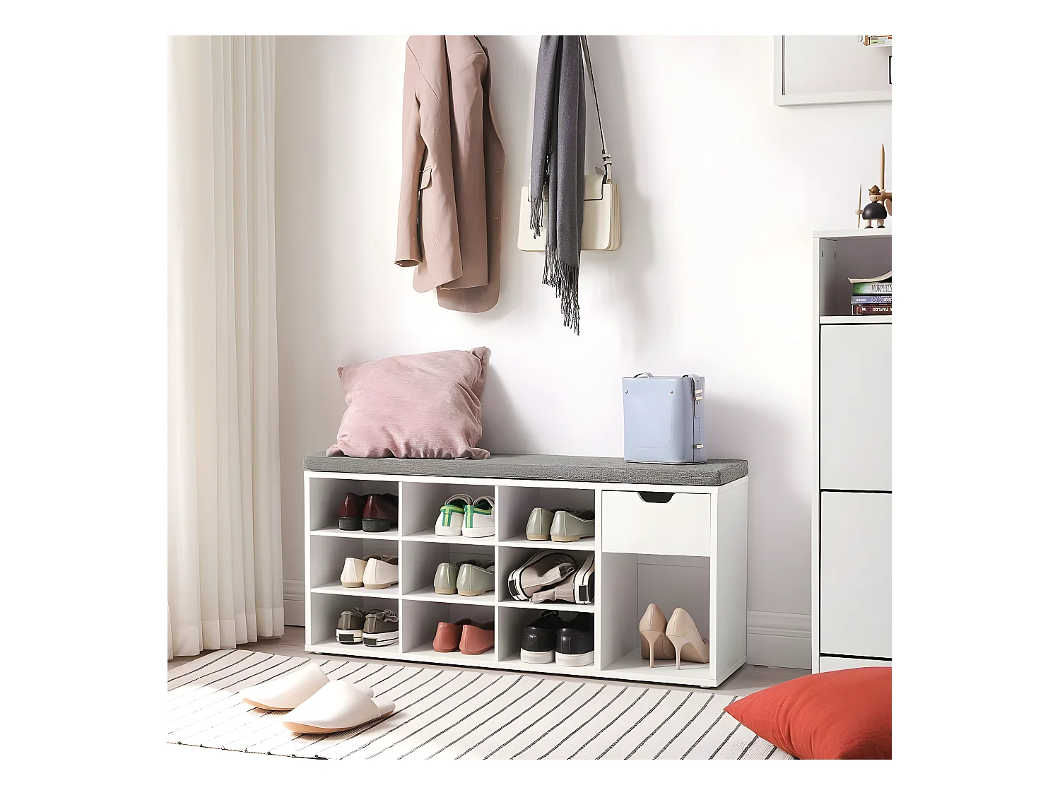 Schuhaufbewahrungsbank weiß 10 Nischen 1 Schublade