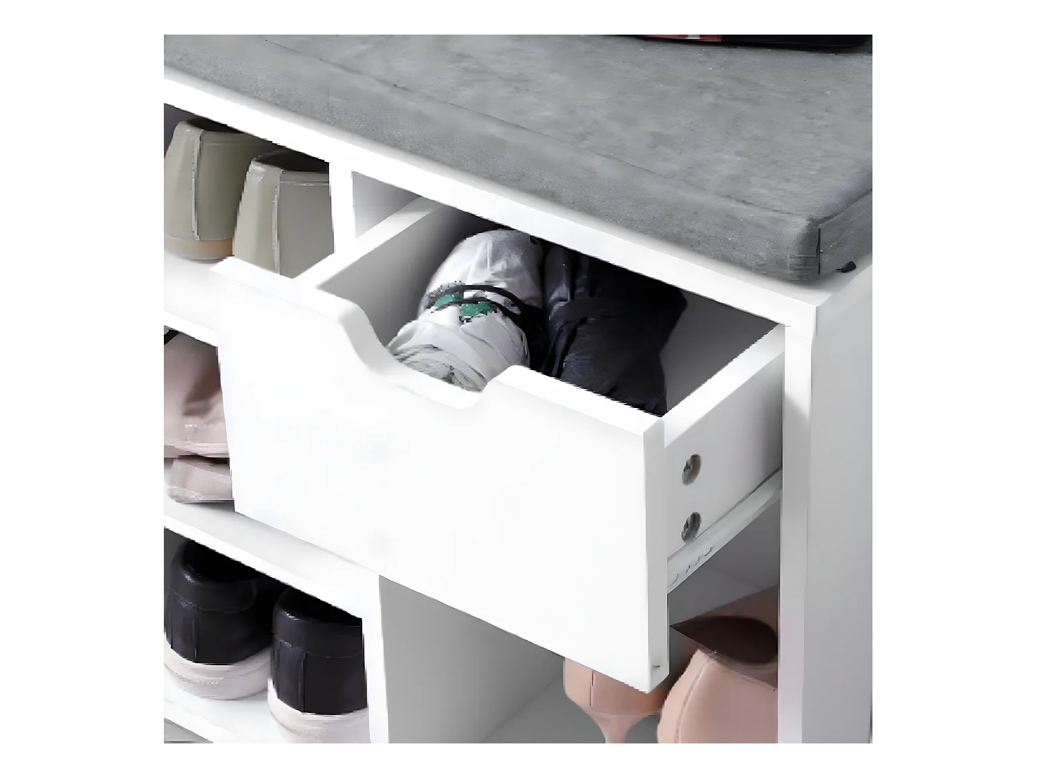 Schuhaufbewahrungsbank weiß 10 Nischen 1 Schublade