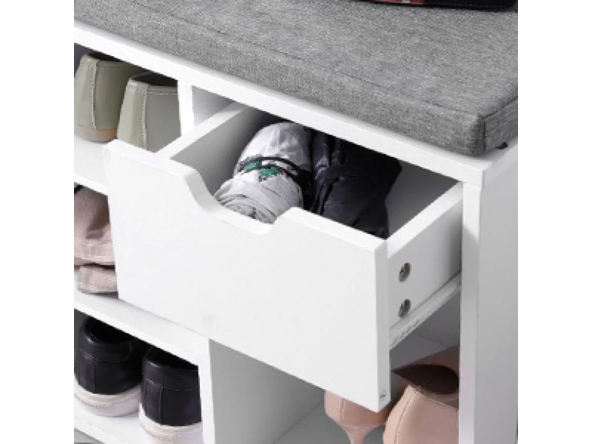 Banco de armazenamento de sapatos branco com 10 nichos e 1 gaveta