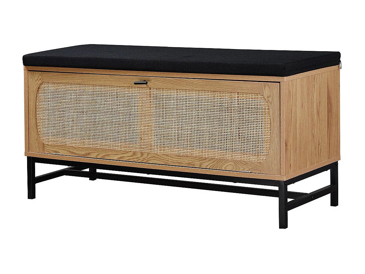 Banc d'entrée avec rangements, façade en rotin L100 cm - JAYA