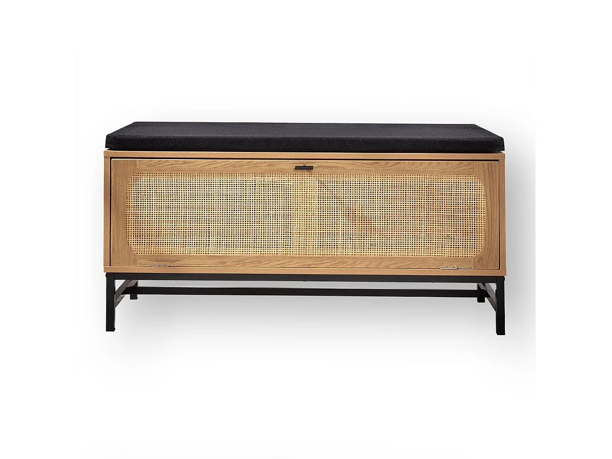 Bank mit Schuhablage und Rattanfront - L100 cm