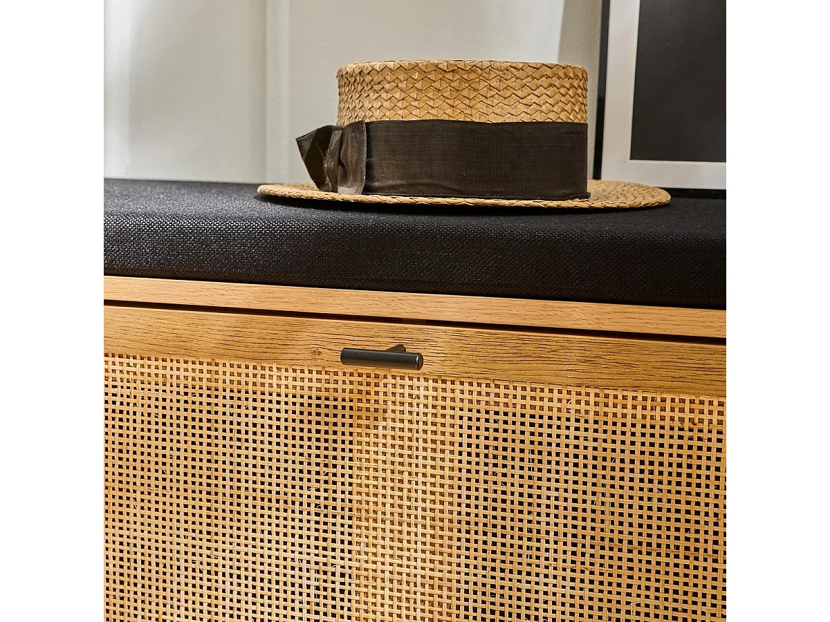 Bank mit Schuhablage und Rattanfront - L100 cm