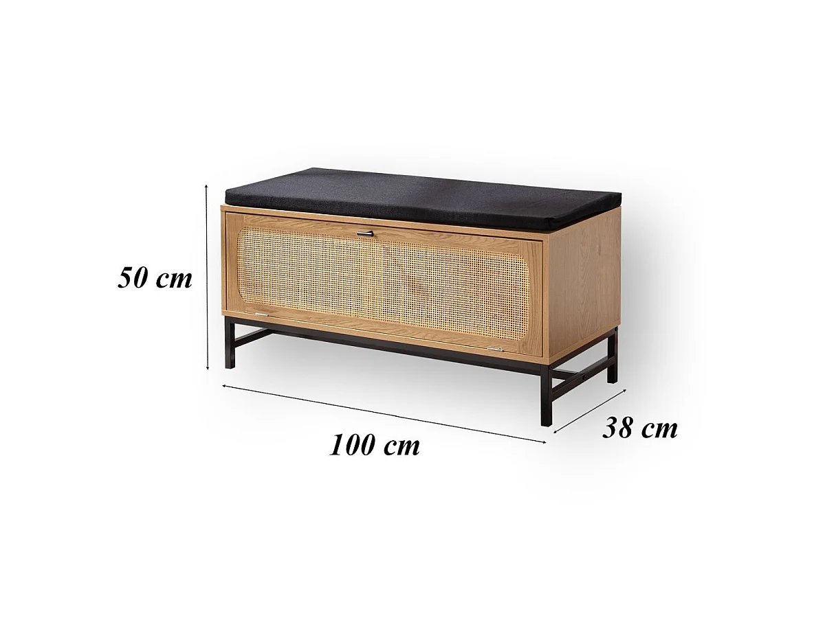 Bank mit Schuhablage und Rattanfront - L100 cm