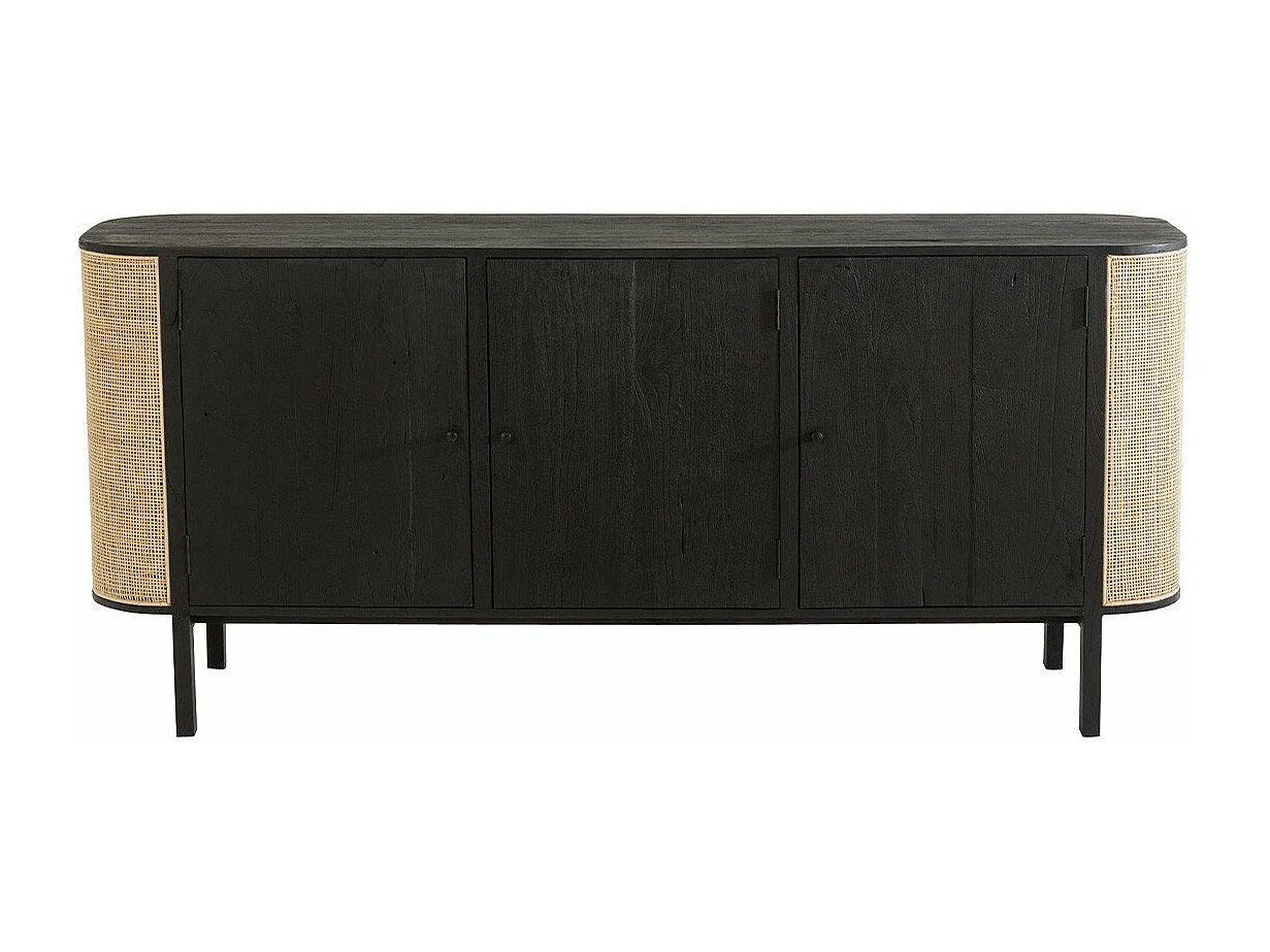 Buffet 3 porte Molly in legno esotico e rattan nero