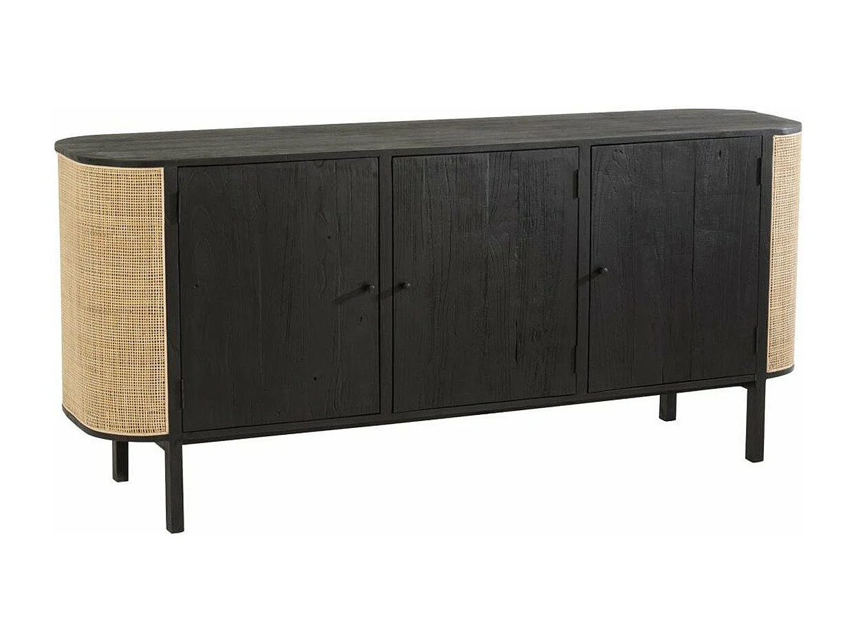 Buffet 3 porte Molly in legno esotico e rattan nero