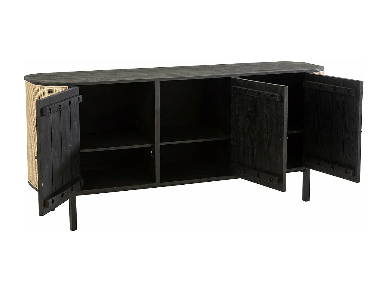Buffet 3 porte Molly in legno esotico e rattan nero