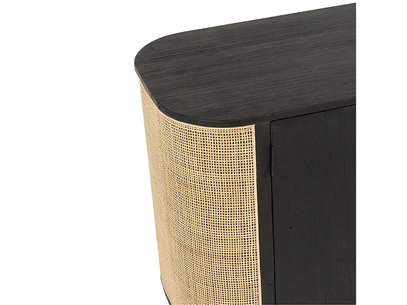 Buffet 3 porte Molly in legno esotico e rattan nero