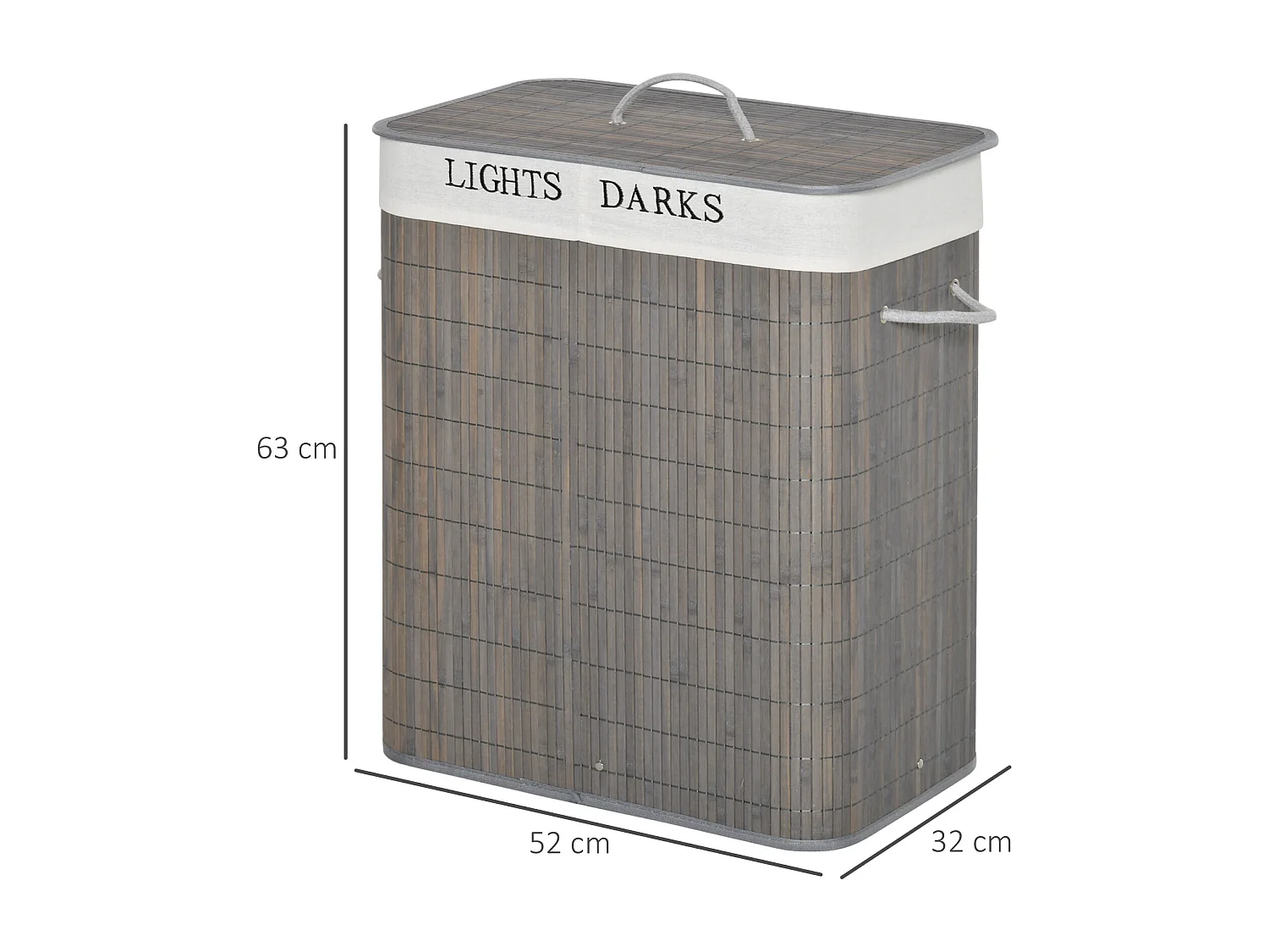 Panier à linge corbeille à linge 2 bacs bambou pliable couvercle poignée sac amovible en toile gris