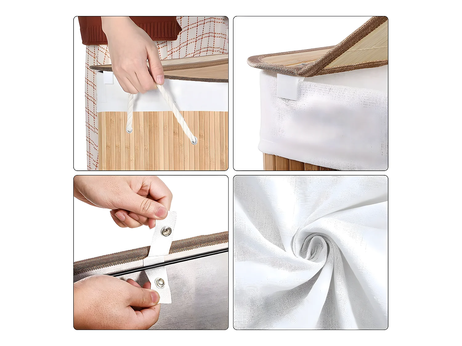 Cesto per biancheria in bambù con 3 scomparti, coperchio e maniglie, 150L - L60 x H61,5 cm