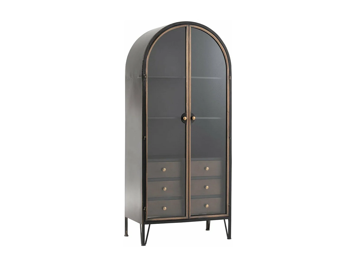 Armoire demi-cercle rond métal avec Vitrine - L71 cm