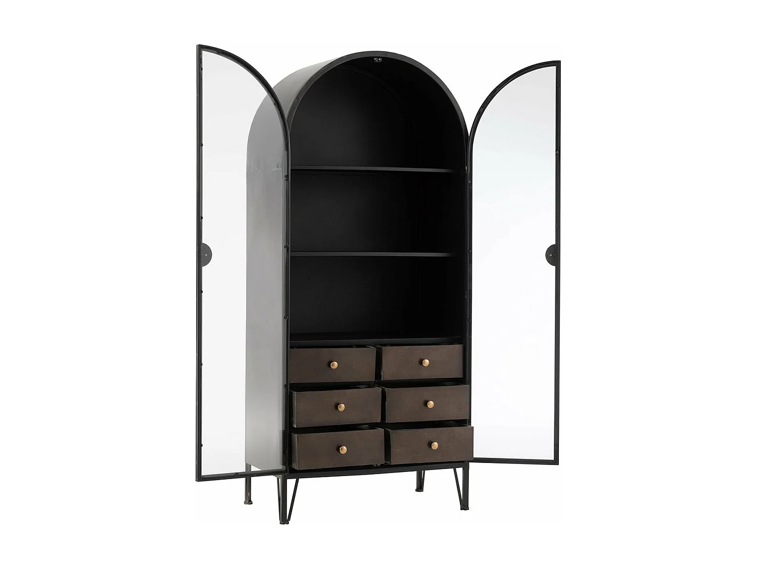 Armoire demi-cercle rond métal avec Vitrine - L71 cm