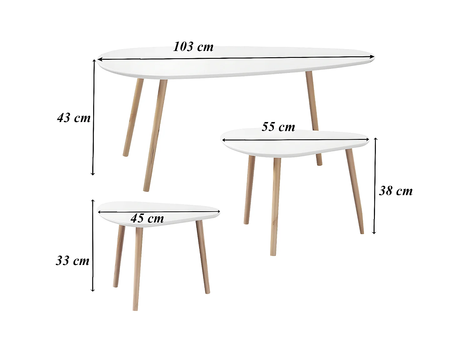 Beistelltischen in weiß und in Holzoptik - Set aus 3